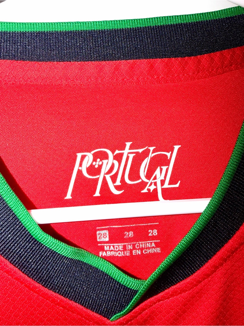 Men's Red V-Neck Soccer Shirt PORTUGAL CR7 with Green Trim